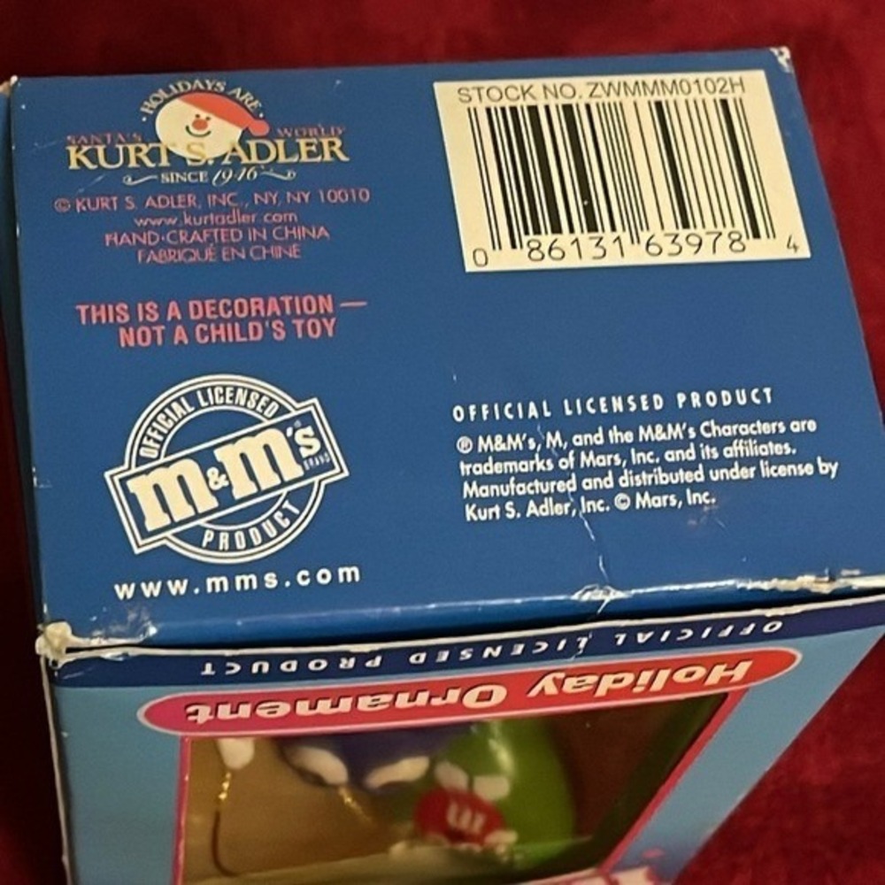 Vintage M&M's Holiday Ornaments Blue and Orange Characters Set of 2 in Box - Picture 9 of 11